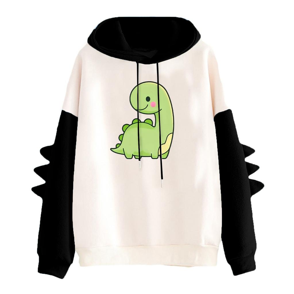 Women's Printed Contrasting Dinosaur Loose Casual Hoodie
