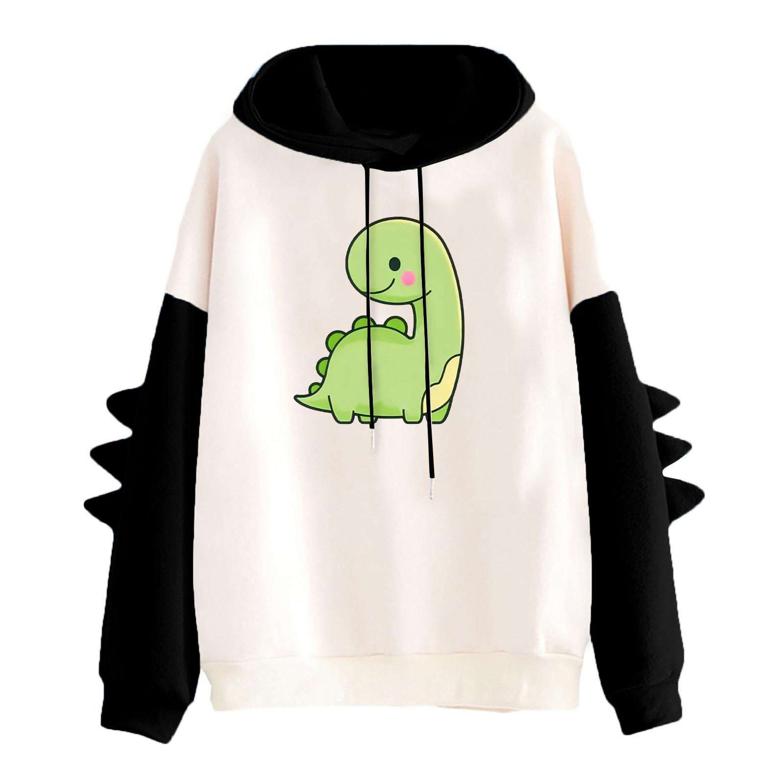 

Женское худи с принтом контрастного динозавра, свободное, повседневное L чёрный