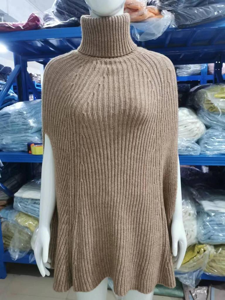 2025 Autumn/Winter Women's High Neck Loose Fashion Cape Sweater - Solid Color