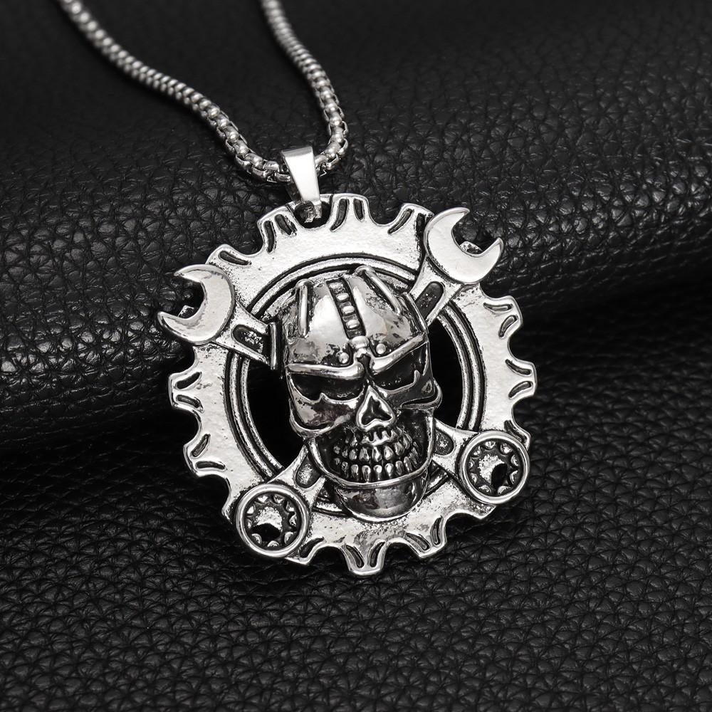 Iron Warrior Wrench Skull Pendant Jewelry Punk Hip Hop Men's Necklace