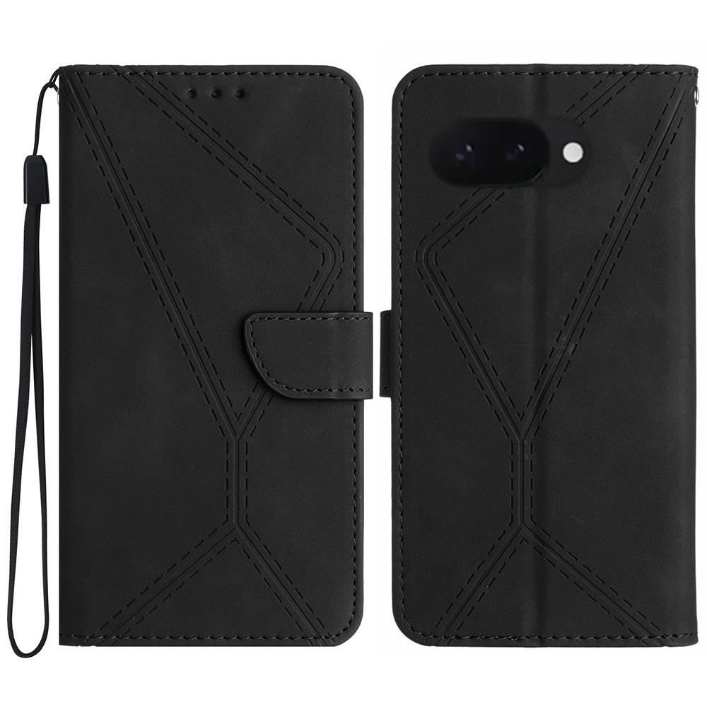 HT05 For Google Pixel 9a Case Skin-Touch Lines PU Leather Flip Phone Cover
