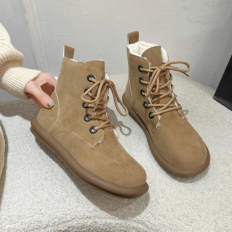 Mode Stiefel Damen Flacher Boden Bequeme Schuhe für Damen Lässig Plüschfleece für Wärme Schnürstiefeletten für Damen Botas De Mujer