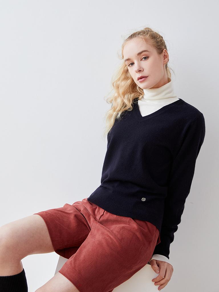 NITINA Cashmere Whole Garment V-Neck Ny