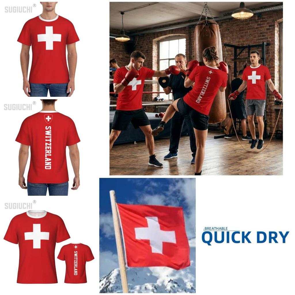 Swiss Switzerland MMA Boxing Muay Thai T-shirt National Flag Print 3D Training Unisex Men Women Quick Dry Fitness Gym Sport Workout Casual Streetwear