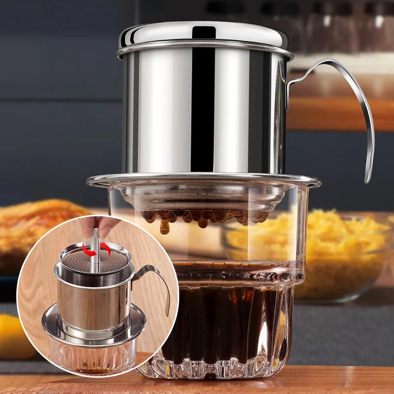Vietnamese Coffee Drip Filter Stainless Steel Pour Over Coffee Dripper Portable Coffee Making Hand Pot Cup for Outdoor Camping