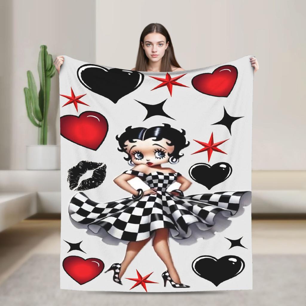 B-Bettys Boops Comfortable Blanket Cartoon Doll Casual Plane Travel Throw Blanket Home Decor Flannel Bedspread Sofa Bed Cover