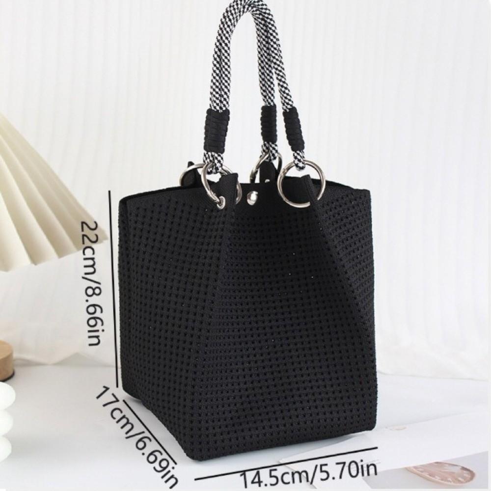 Fashion Soild Color Knitted Bucket Bag Handmade Large Capacity Wrist Bag Woven Ring Buckle Tote Bag For Women Girls