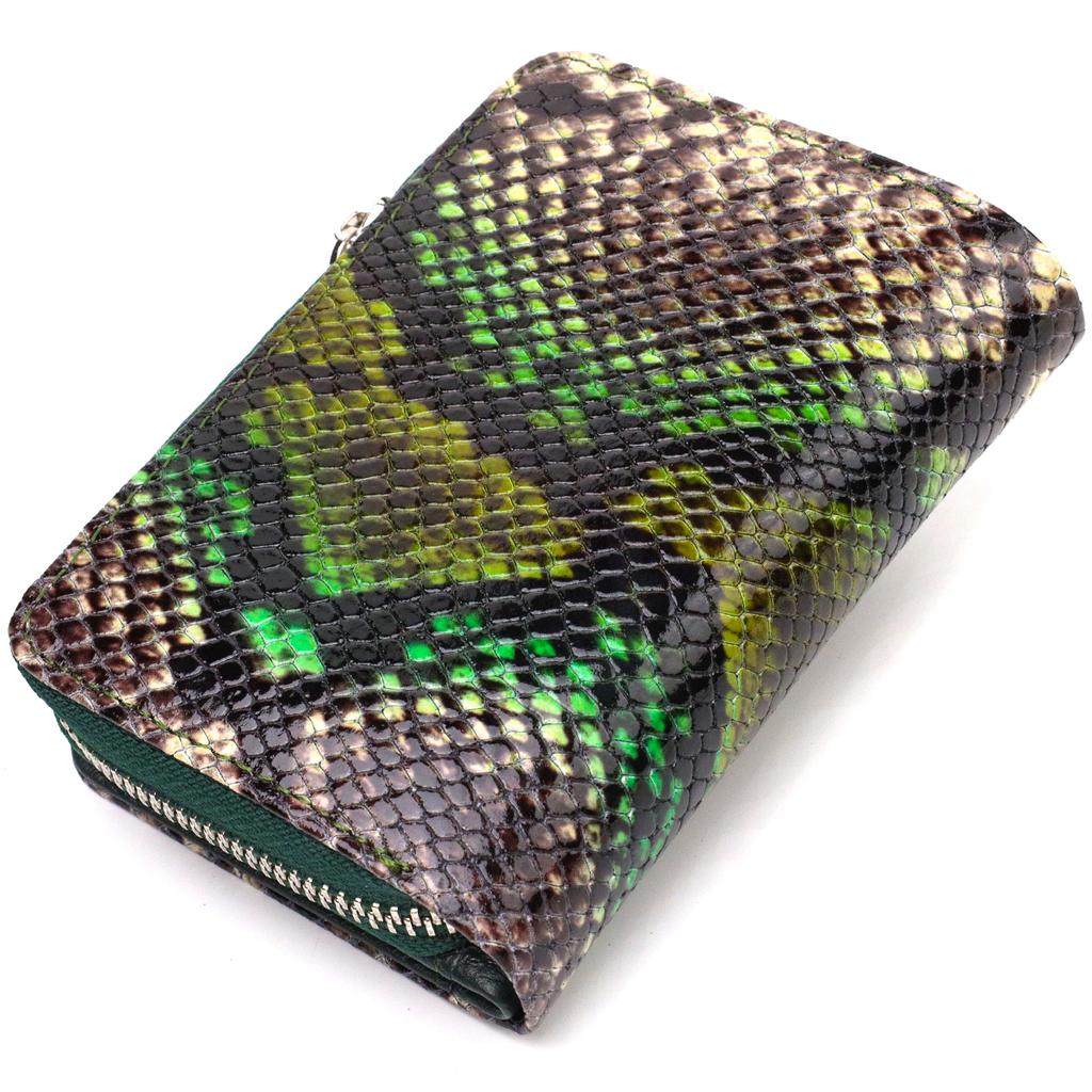 Women's Textured Vertical Purse with a Zipper Coin Holder Made of Genuine Leather with Snake Embossing CANPELLINI 21732 Multicolored