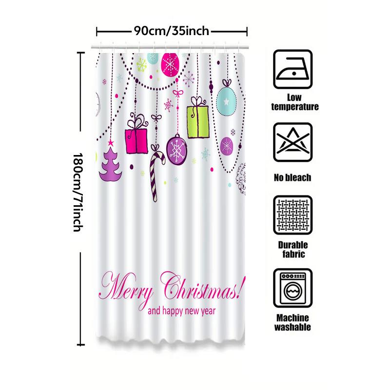 Tu Charming Christmas Shower Curtain Festive Holiday Bathroom Decor Merry Xmas Pattern Waterproof Fabric Home Decoration Backdro