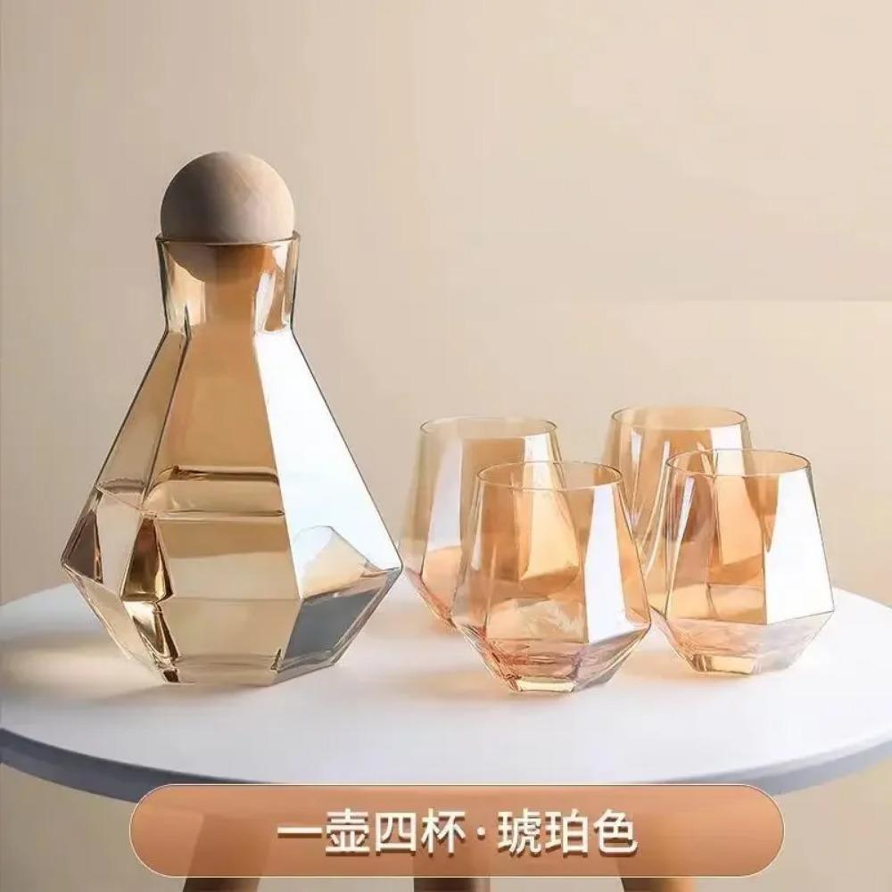 1300ml Large Capacity Hexagonal Cold Water Kettle Handmade Glass Juice Pot Household Heat-resistant Beverage Flower Tea Cup