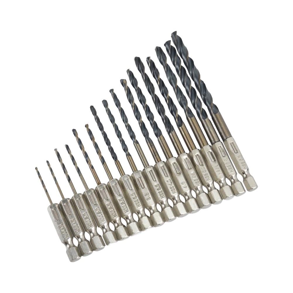 16-Piece HSS Drill Bit Set Featuring Hex Shafts for Secure Fit in Power Tools and Accurate Drilling Performance