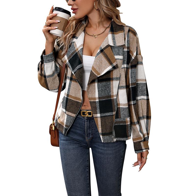 Casual Trend Versatile Autumn Milled Buttonless Cardigan Lapel Plaid Jacket Jacket
