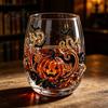 Day of The Dead Decor Halloween Ghost Whiskey Glass, Black Cat Spider Net Skull Tumbler for Gothic Home Cocktail, 350ml Spooky Drinkware Bar, Festive