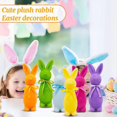 Easter Decorations Flocked Bunny Figurines Flocking Rabbit Tabletop Decoration for Easter Centerpieces for Spring Home Decor