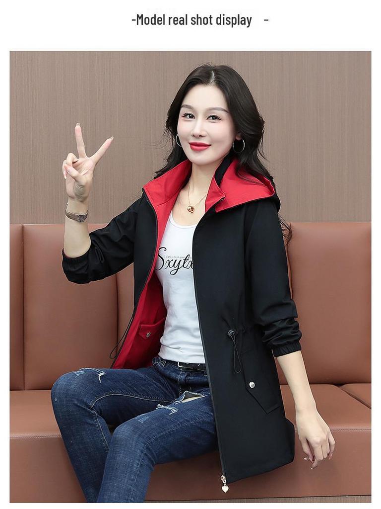 2025 Neuer Damen-Midilanger Schlank machender Trenchcoat, Bauchbedeckend, Beidseitig tragbar, Kurze Jacke