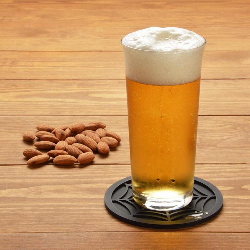 Silicone Spider Web Coasters For Drinks - 6 Pack Unique Design Spider Drink Coasters, 4Inch Black Coaster Set,Black Durable