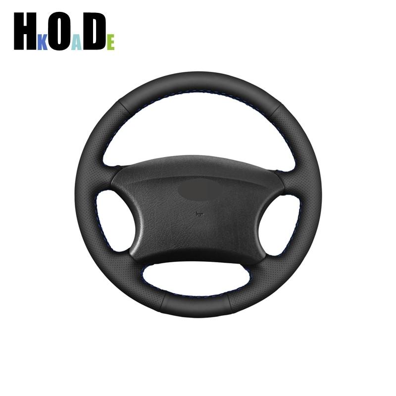 Оплетка на руль автомобиля для Lada Kalina 1 2110 2111 2112 Chevrolet Niva, ручная строчка, черная ПУ микрофибра Black Thread