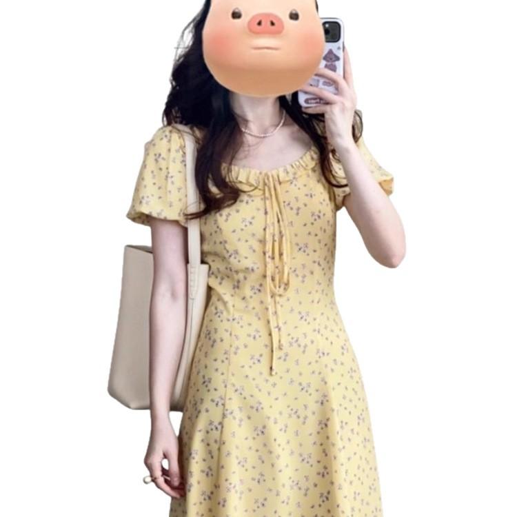 Dopamine wears French yellow floral dress women's clothing 2026 new summer beautiful long dress small man
