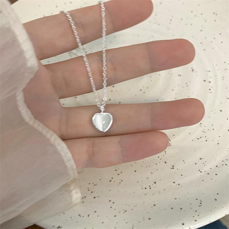 925 Silver Pink Cat Eye Stone Love Necklace For Women Sweet And Cute Heart-Shaped Collarbone Chain Wedding Jewelry