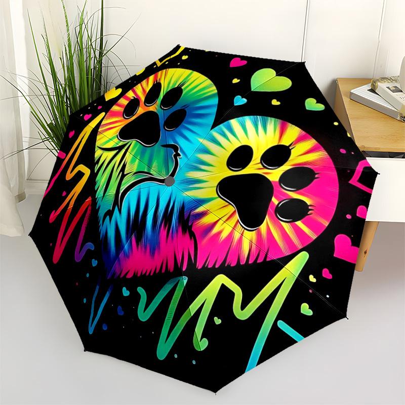 1pc PawPrints Heartbeat Automatic Open/close, All-Season Portable Folding Umbrella, Travel, Everyday, Formal Events - Compact Luxury Parasol, Outdoor