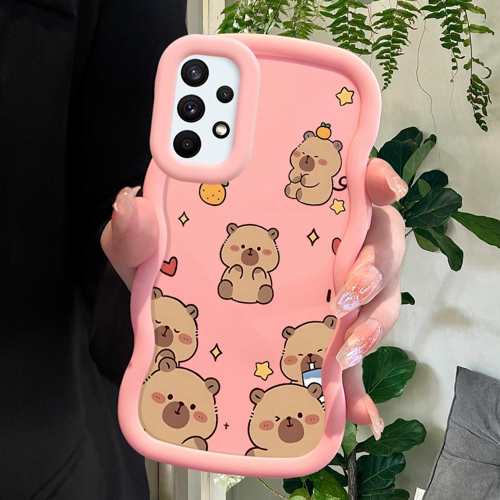 

Окрашенный узор Big Wave Edge Мягкий силиконовый материал Macaron чехол для телефона противоударный защитный резиновый чехол для Samsung Xiaomi Poco Redmi Samsung A15 5G розовый