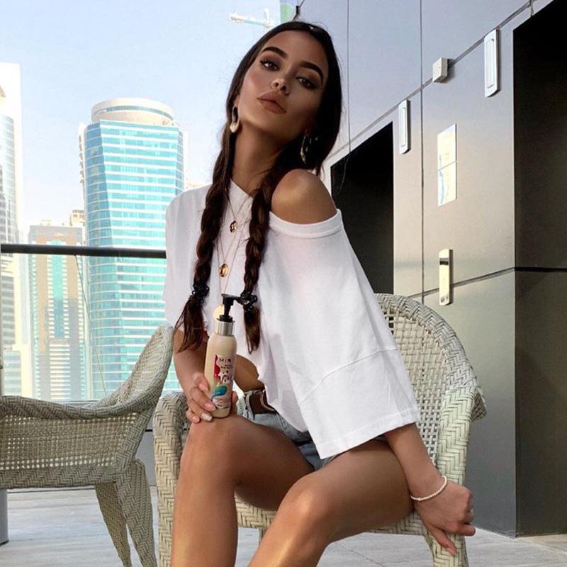 White Round Neck Women's Short Sleeve Shirt Cotton Stretch Crop Top T-shirts Street Clothes