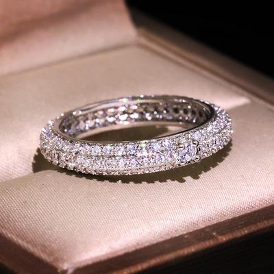 Hochwertiger klassischer AAA CZ geometrischer Vollweiß-Zirkon-Ring für Damen Hochzeitsparty Verlobungsschmuck Geschenk