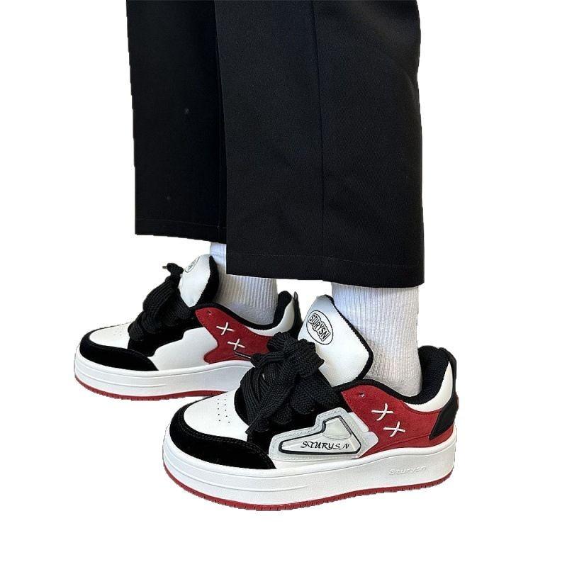2025 spring new Hong Kong style niche retro black and red platform bread shoes ins student moral training casual board shoes women