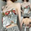 Sweet Floral Printing Backless Female Waist Corset Sleeveless Top Women Slimming Waistband Elasticity Corsets T-shirt