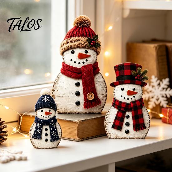 Winter Wonderland Party Decorations Wooden Christmas Tabletop Decor, Rustic Reindeer Animal Figurines, Farmhouse Style Plaid Fabric Bow Holiday