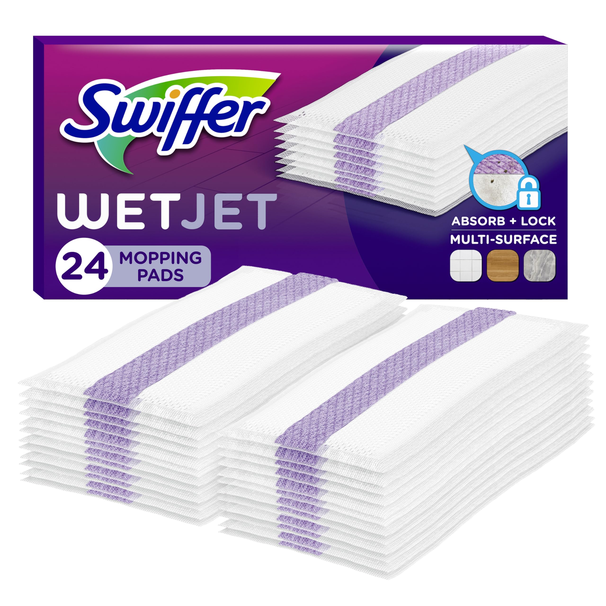 

Swiffer WetJet Швабра-спрей для чистки паркетных полов, многоразовые насадки, 24 шт. (Один) - Заправка, Поверхность, белый