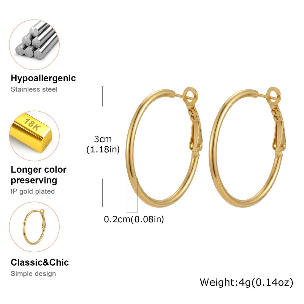 Simple Trendy 18K Gold Plated Hoop Earrings for Women Stainless Steel Large Circle Earrings Classic Piercing Jewelry Gifts