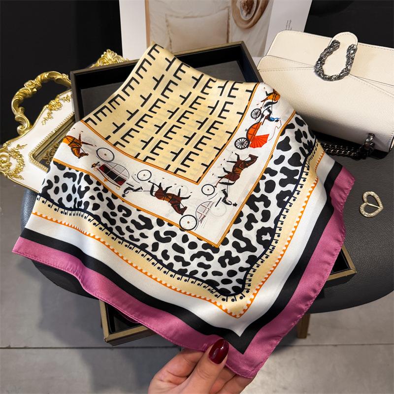 French light luxury chain small square scarf simulation silk printing silk scarf headscarf women's spring and summer scarf temperament scarf scarf new