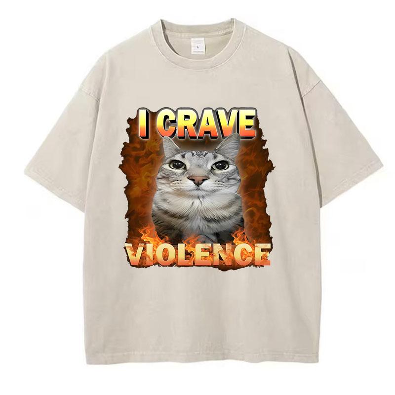 

Fashion Oversized T Shirt Vintage Washed Cotton T-Shirt Art Cat Graphic Tee Casual Streetwear Spring Summer 3XL