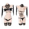 Japanese Women Darkness Devil Cosplay Costumes Black Wings Bra Sexy Lingerie Set with Stocking Hair Accessory Full Underwear