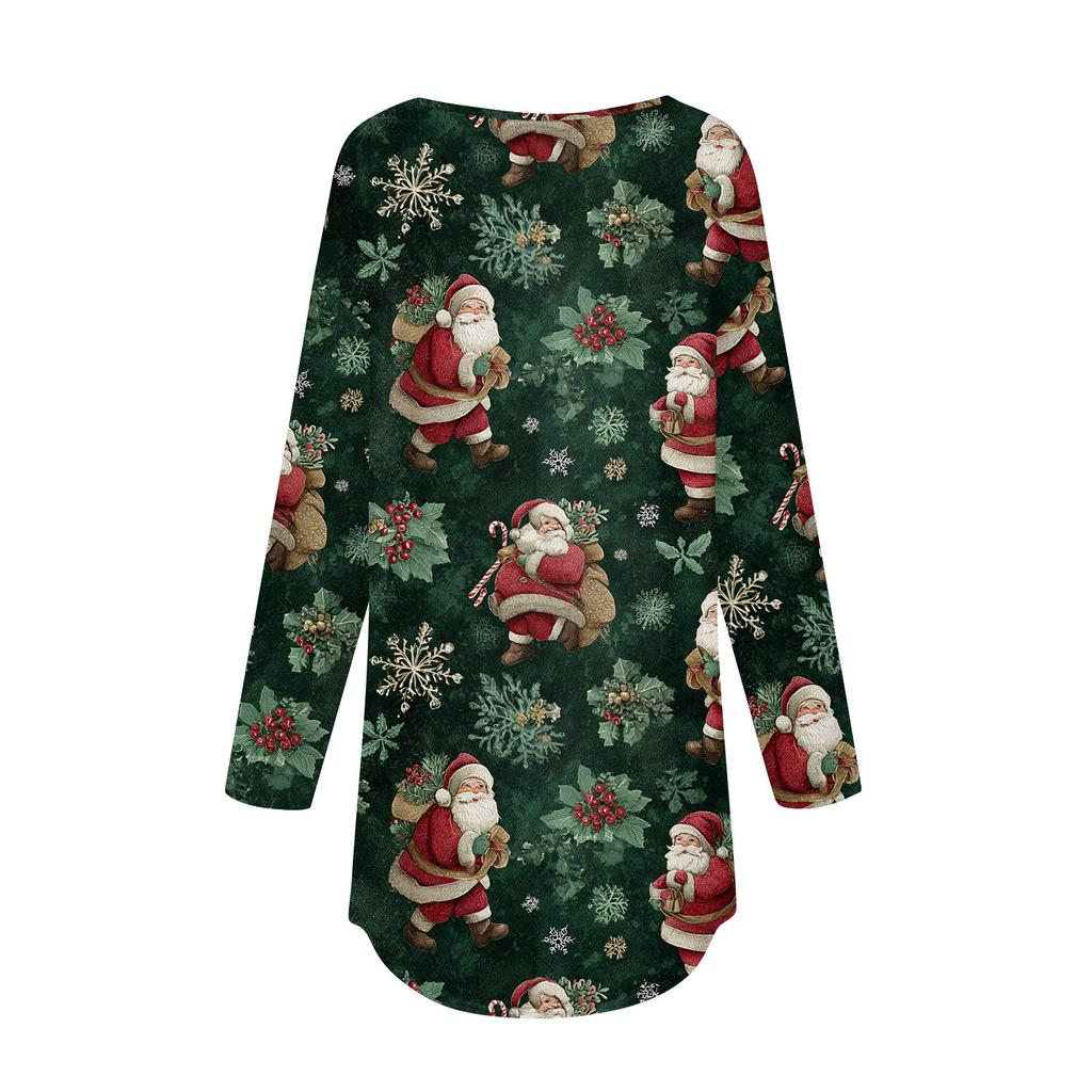 Tee Shirts For Women Casual Round Neck Long Sleeve Shirts Christmas Printing Top Pullover