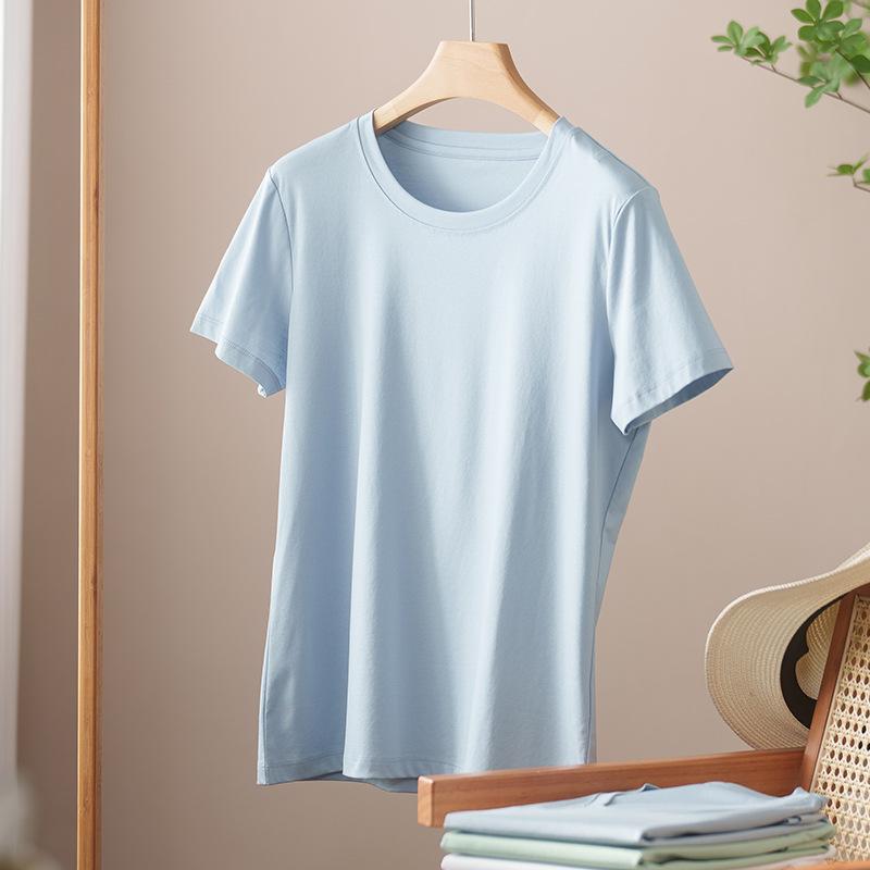 Rundhals Kurzarm Damen Sommer Neueste Trendige Vielseitiges und Bequemes T-Shirt Langgewaschenes Baumwoll Oberteil Ohne Verformung