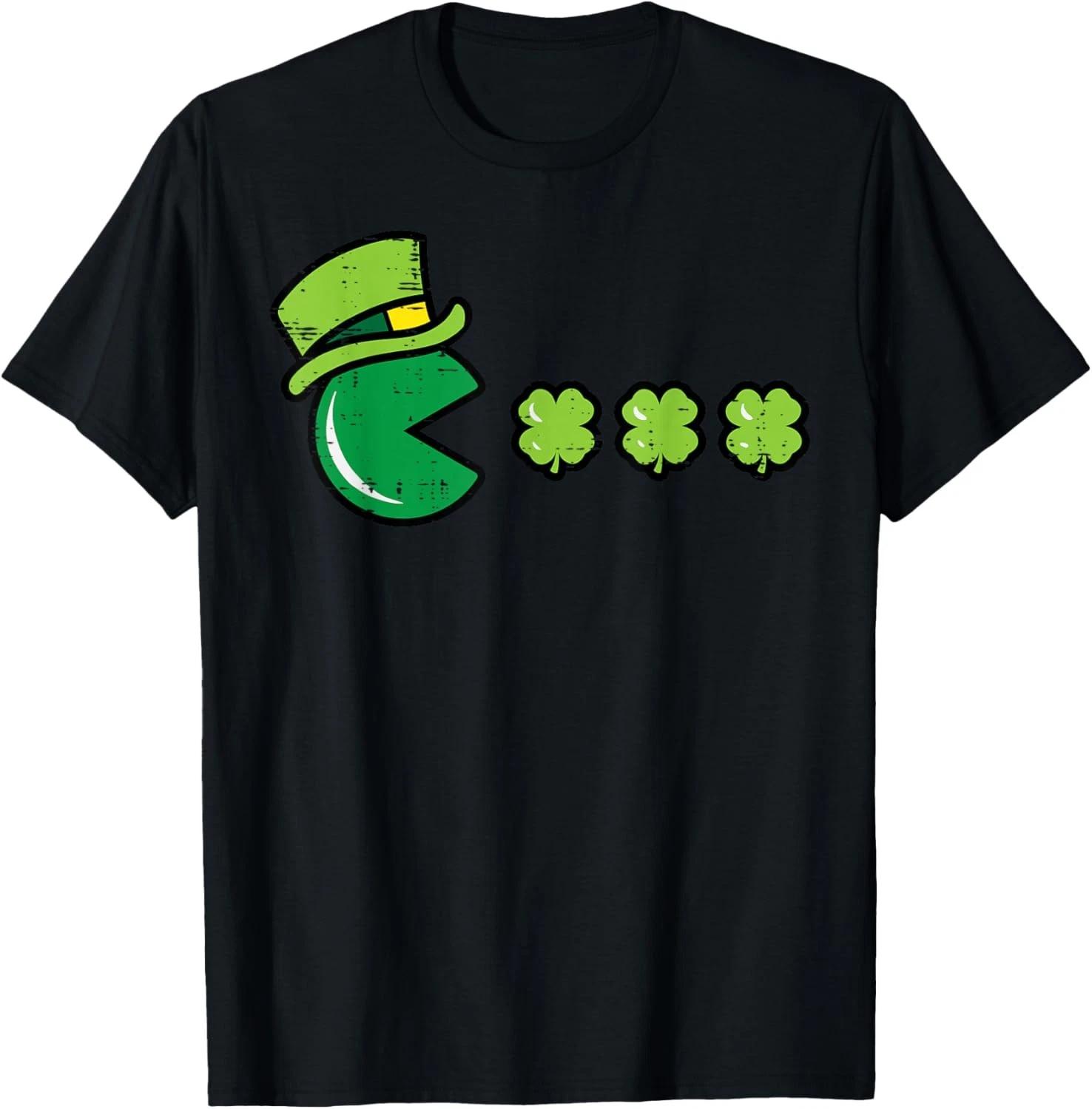 St Patricks Day Eating Shamrock Retro Gamer Men Boys Kids T-Shirt XXXL