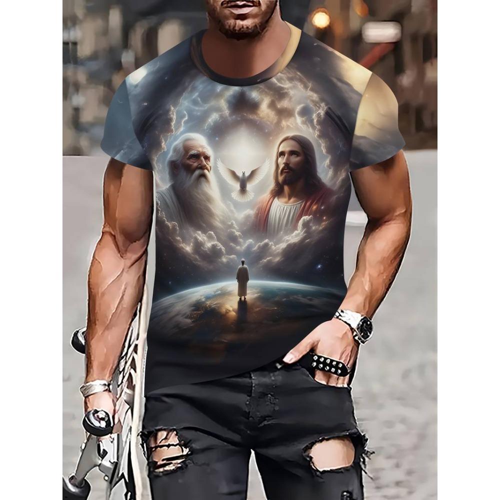 Maglietta da uomo a maniche corte con scollo rotondo, pullover stampato in 3D, top casual