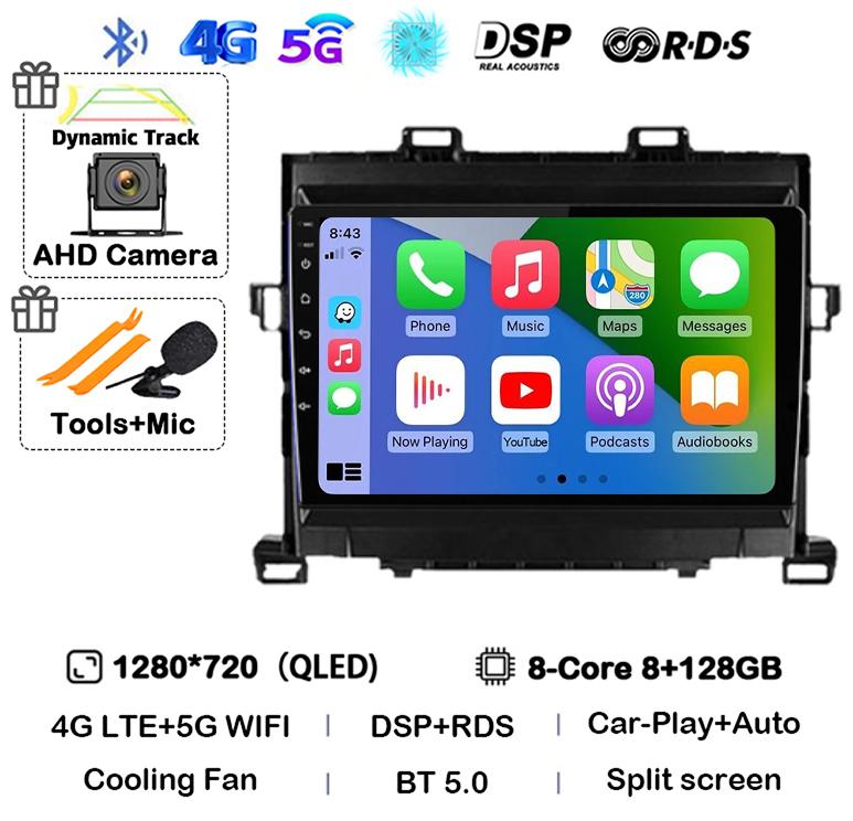 Android 14 Carplay Auto  For Toyota Alphard H20 2008-2012 2013 2014 Car Radio GPS Stereo Multimedia Player Head Unit WIFI+4G DSP