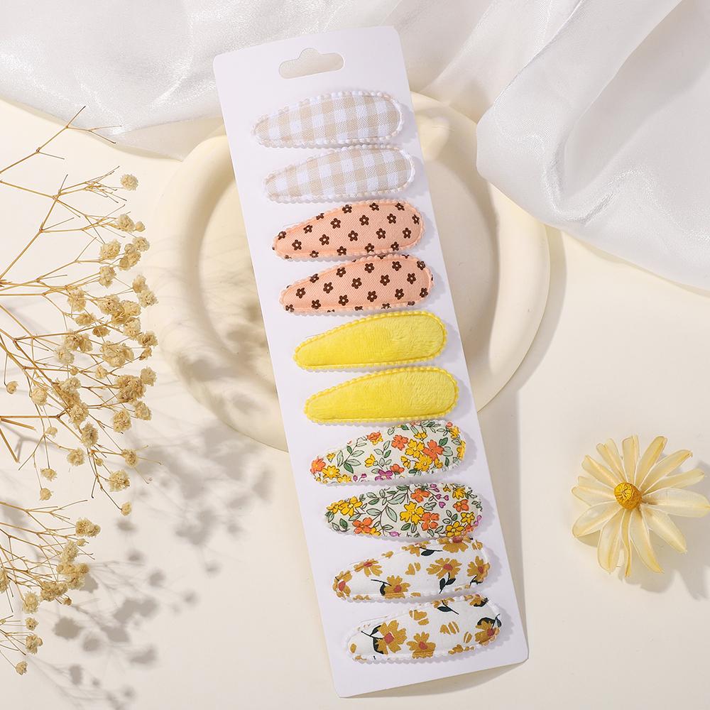 10Pcs/Lot Fresh Print Cotton Alloy Hair Clips for Kids Fabric Plaid BB Hairpins Girl Hairgripe Headwear Baby Hair Accessories
