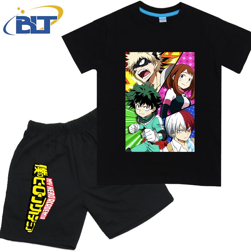 My Hero Academia anime costume kids T-shirt set pure cotton short-sleeved shorts 2-piece set for boys and girls