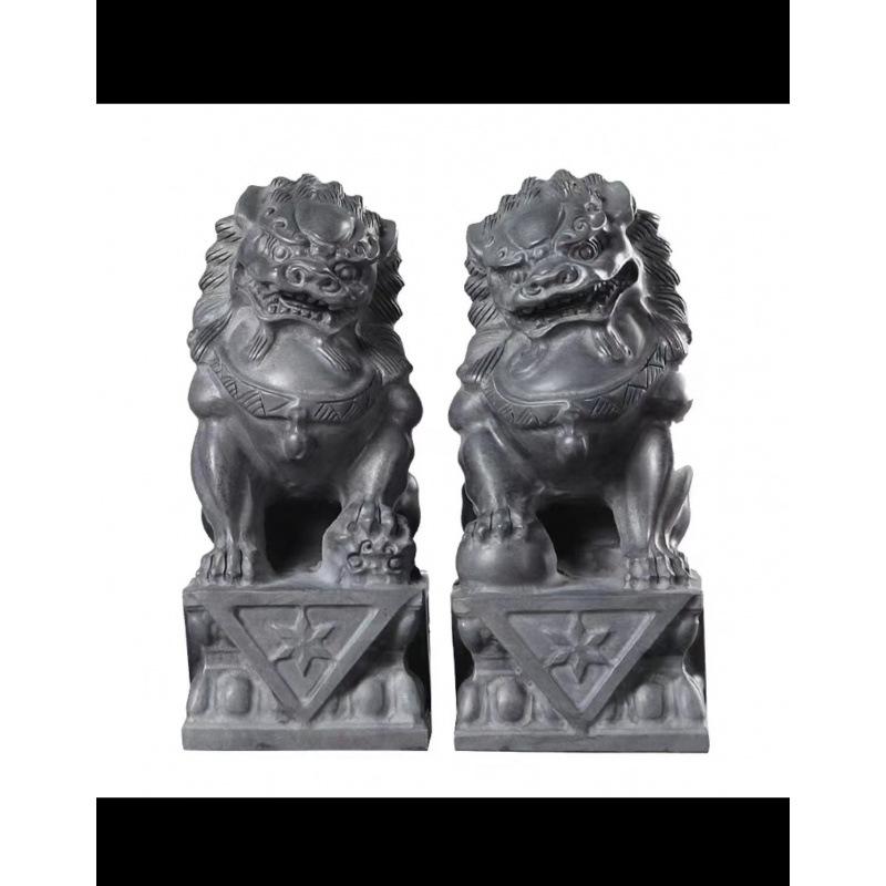 Bluestone Lion Pair: Hand-Carved Stone Ornaments for Home, Doorway, Courtyard, or Tombstone.