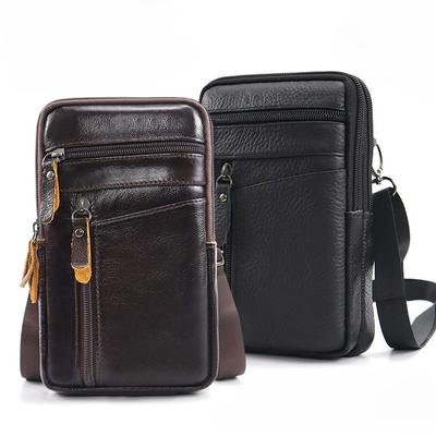 Men’s Genuine Leather Phone Pouch Crossbody,Vintage Small Shoulder Bag,Compact Waist Bag with Zipper Compartments, Outdoor Travel Bag