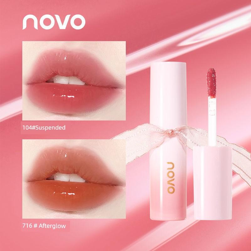Novo Lip Lacquer Mirror Water Light Pure Desire Glass Lips Do Not Fade No Stain On Cup Lip Gloss Nude Color Series Lipstick Student Cheap