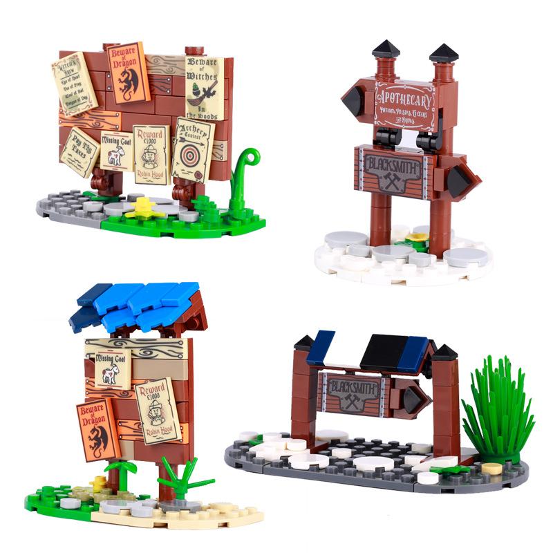 Medieval Minifigures Street Bulletin Board Signs Road Signs Poster Scene Small Particles Building Block Toys