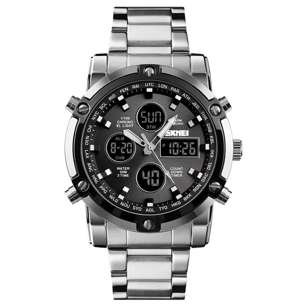Seiko Men s Digital Analog Chronograph Watch Black Silver 30M Water Resistant Round Face