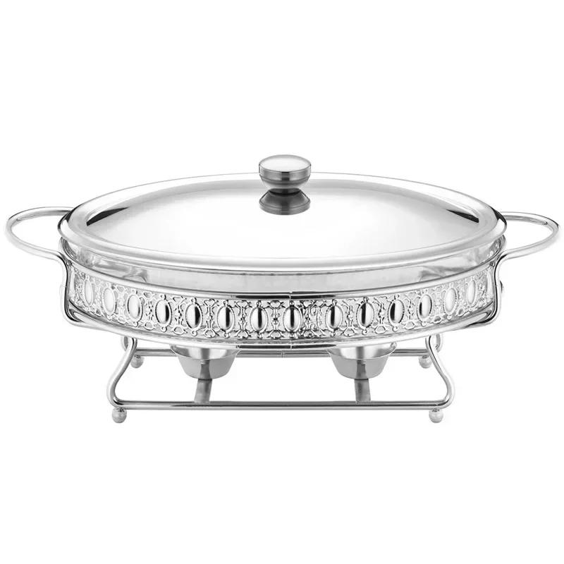 Food Warmer Buffet Luxury Golden Oval Hotel Wedding Chafing Dish Stainless Steel Glass Serving Dish Hot Pot Small Chafing Dish