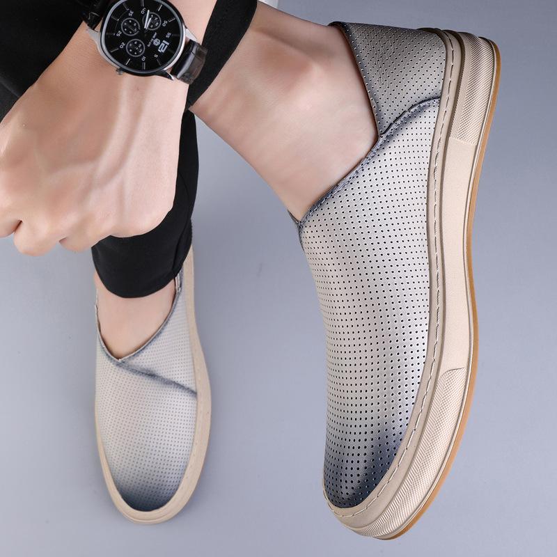 

Мужская обувь 2025 лето новый модный тренд мужская кожаная поверхность перфорированная дышащая дезодорирующая ноги толстая подошва увеличивающая рост повседневная обувь 44 белый