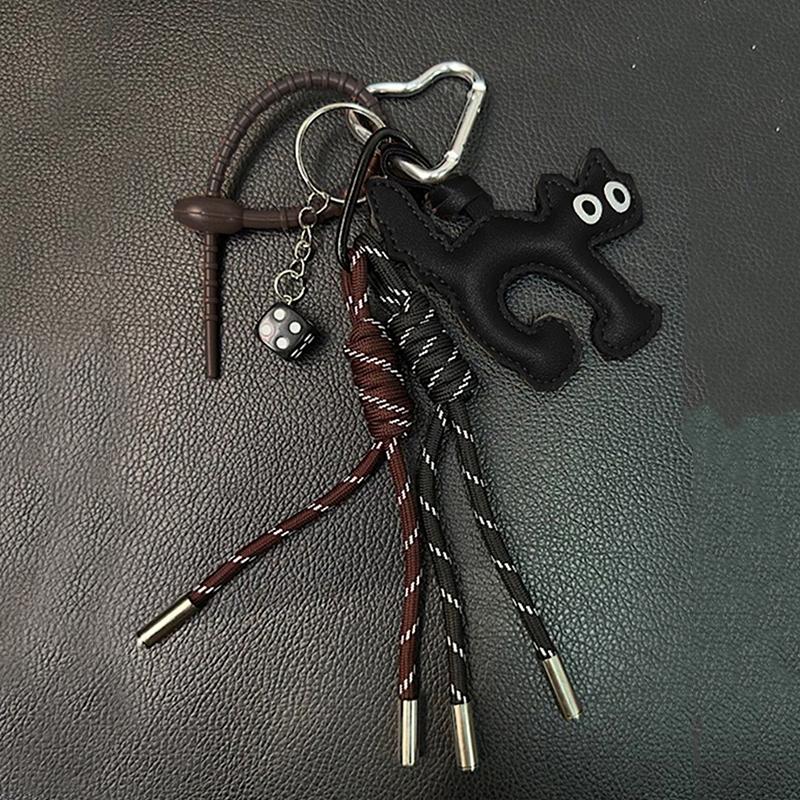 

Classic Cute PU Leather Cat Shape Keychain Pendant Lovely Car Key Ring Bag Charm Phone Pendant Trinket Key Ring Accessories чорний